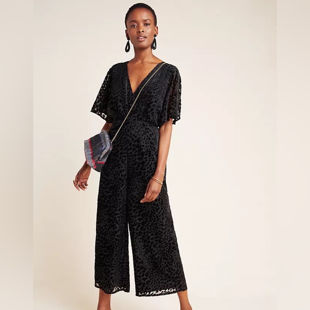 Anthropologie Greylin Cerise Burnout Velvet Jumpsuit